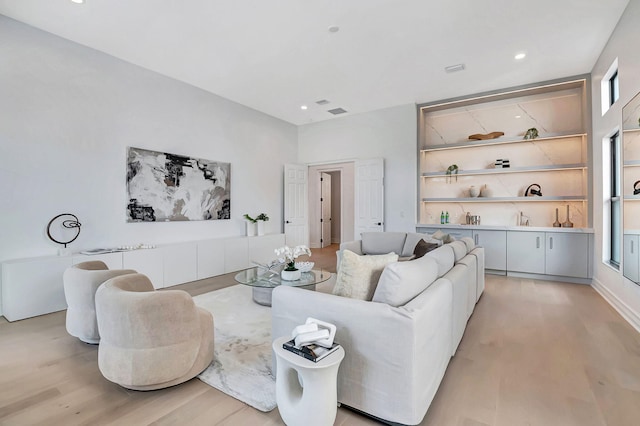 living room with light wood-type flooring