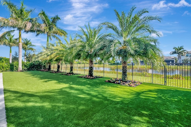 view of yard with a water view