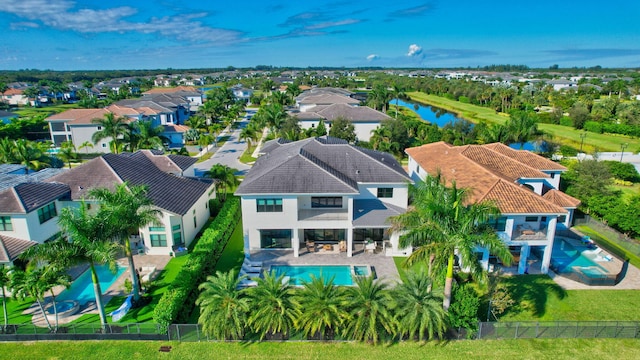 aerial view featuring a water view