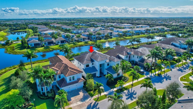 aerial view with a water view