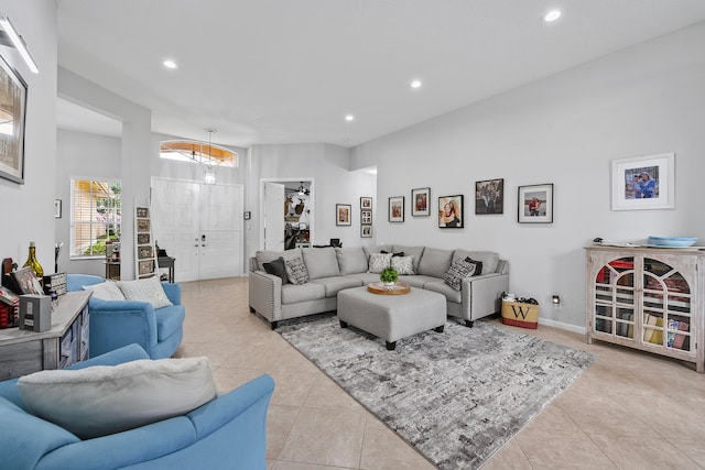 view of tiled living room