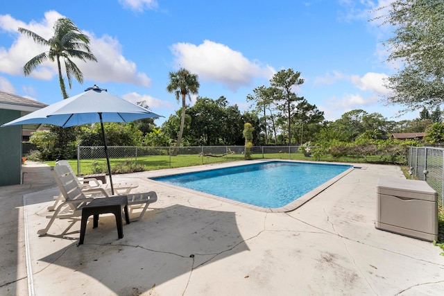 view of swimming pool with a patio area