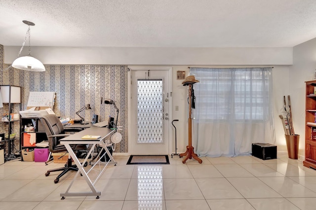 interior space with a textured ceiling