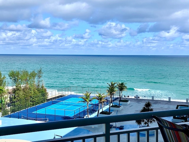 property view of water featuring a beach view