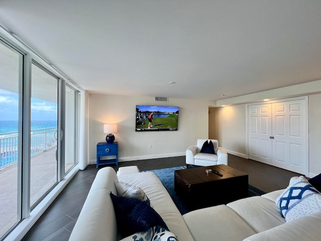 living room with a water view