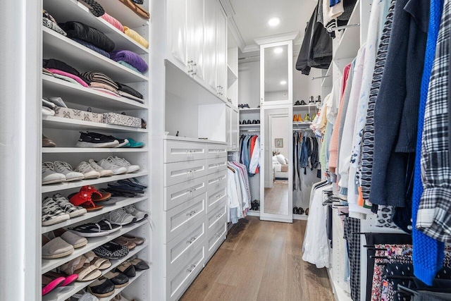 spacious closet featuring hardwood / wood-style floors