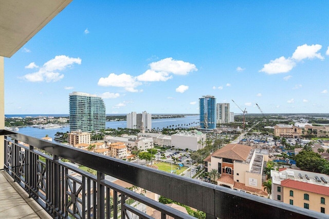 balcony featuring a water view