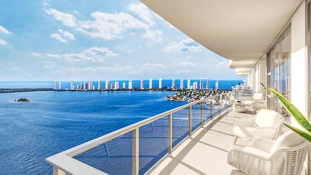 balcony featuring a water view