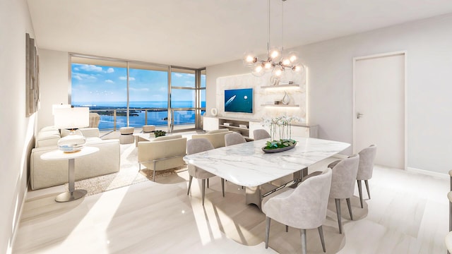 220 Lake Shore Dr Unit 1013, Lake Park, FL 33403 - dining room featuring a water view, an inviting chandelier, and expansive windows