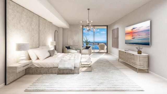 220 Lake Shore Dr Unit 1013, Lake Park, FL 33403 - bedroom featuring access to exterior, floor to ceiling windows, baseboards, and a chandelier