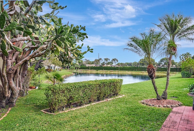 view of yard featuring a water view