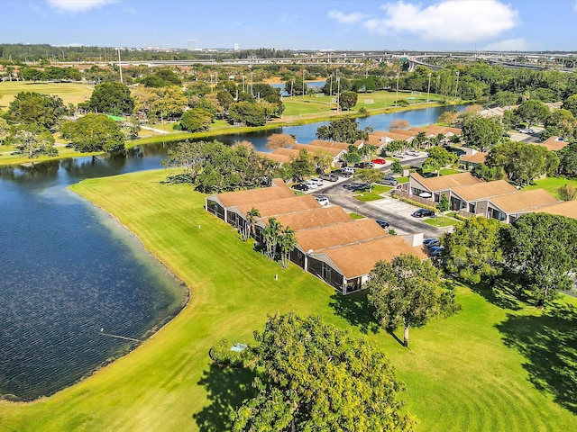 bird's eye view featuring a water view