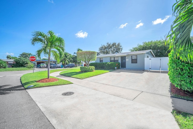 ranch-style home with a front lawn