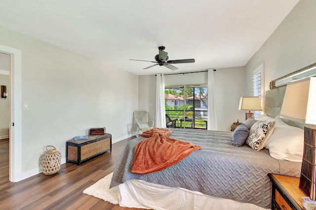5770 Princess Palm Ct Unit F, Delray Beach, FL 33484 - bedroom with access to outside, wood finished floors, and a ceiling fan