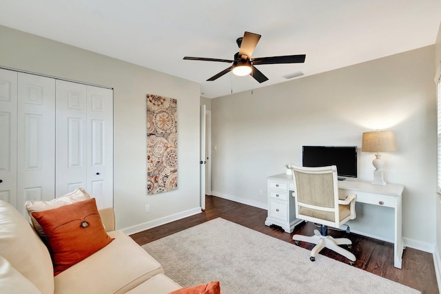 5770 Princess Palm Ct Unit F, Delray Beach, FL 33484 - office with ceiling fan and dark wood-type flooring
