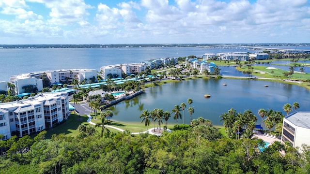 aerial view with a water view