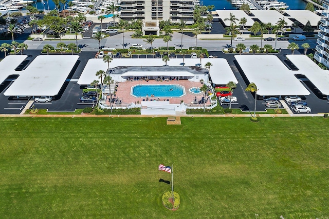 view of building exterior with a water view