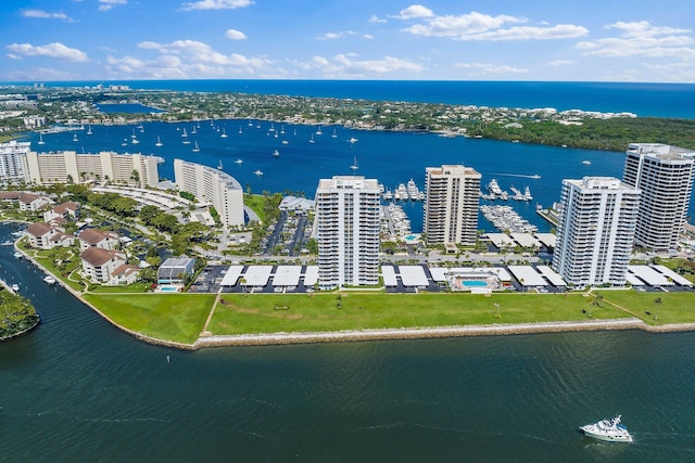 bird's eye view featuring a water view