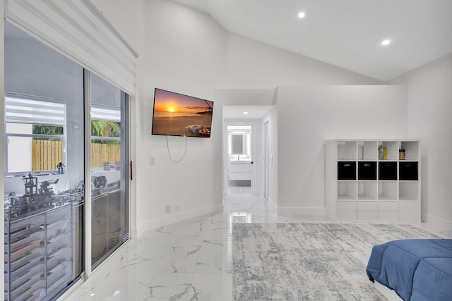 bedroom with lofted ceiling