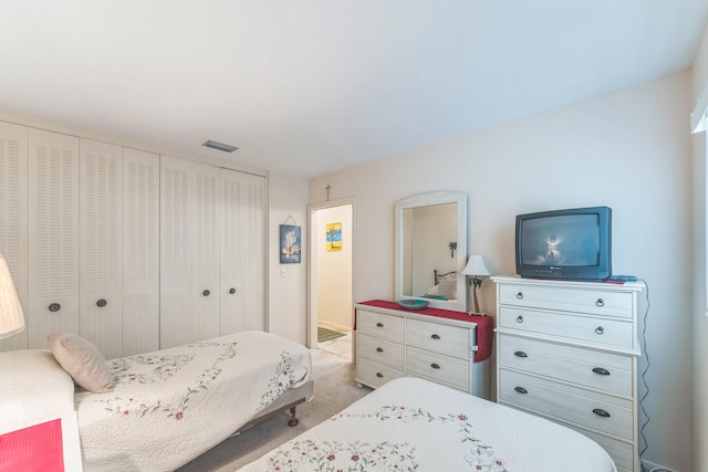 carpeted bedroom with a closet