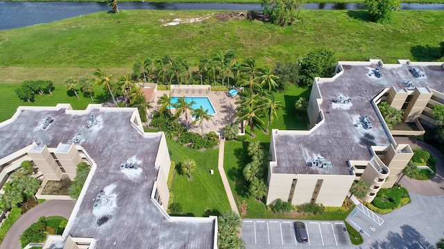 aerial view with a water view