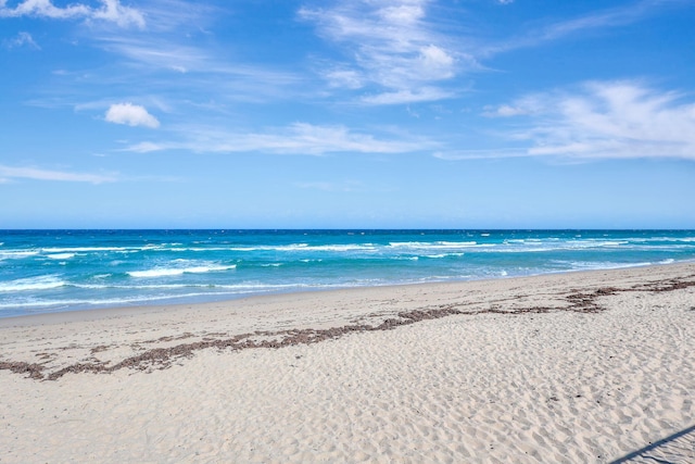 property view of water featuring a beach view