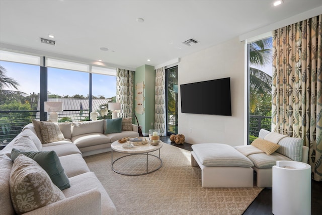 living room with expansive windows