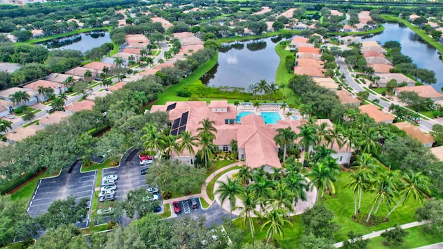 aerial view with a water view