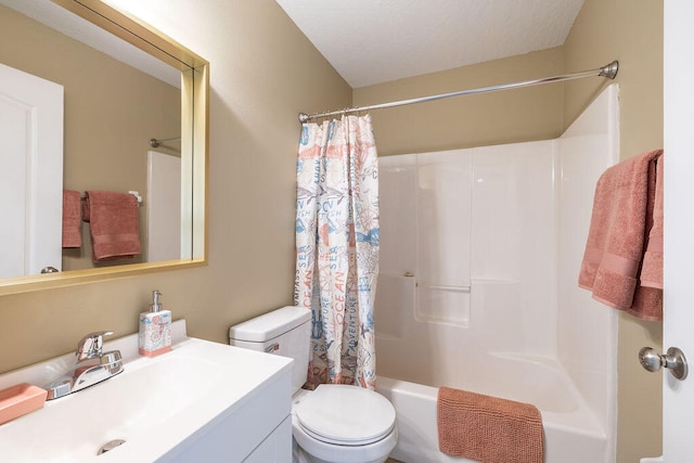 full bathroom featuring vanity, toilet, and shower / bathtub combination with curtain