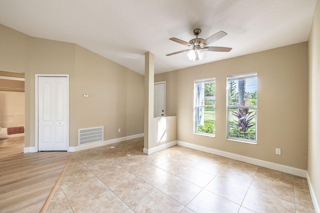 empty room with light wood-type flooring and ceiling fan