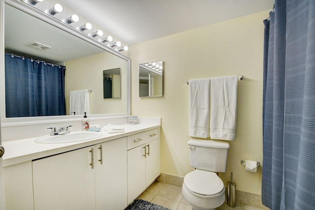 bathroom with vanity, tile patterned flooring, and toilet