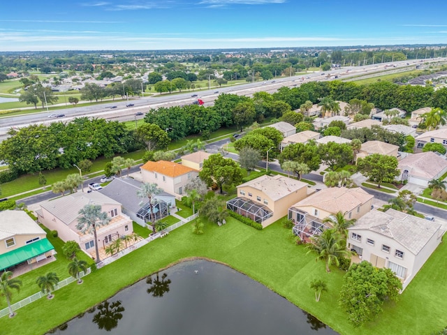 aerial view featuring a water view