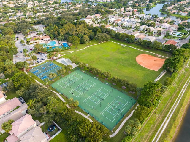 aerial view with a water view