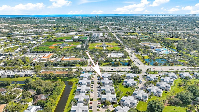 aerial view with a water view