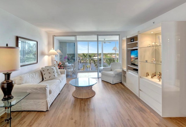 living room featuring plenty of natural light and light hardwood / wood-style floors