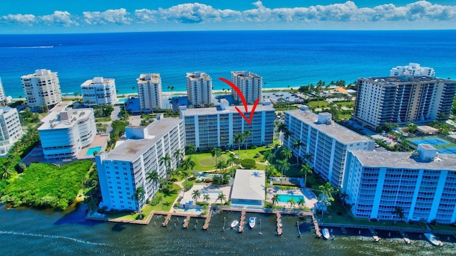 bird's eye view featuring a water view