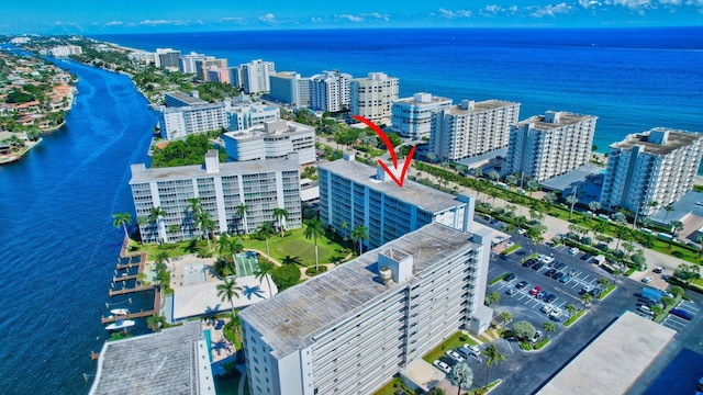 aerial view with a water view