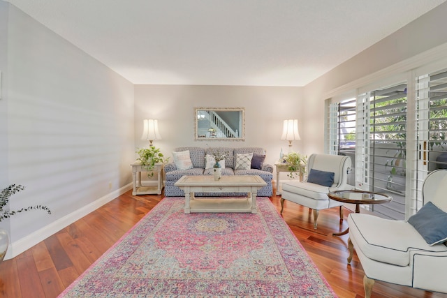 living room with hardwood / wood-style flooring