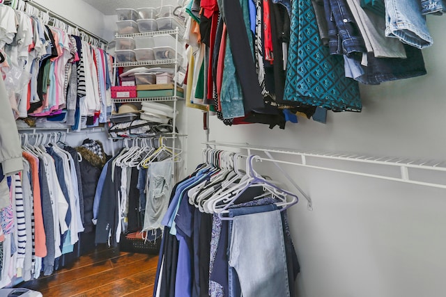 walk in closet featuring dark hardwood / wood-style flooring