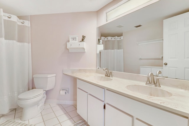 bathroom with tile patterned flooring, vanity, and toilet