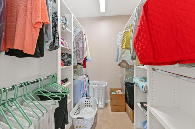 spacious closet with light carpet