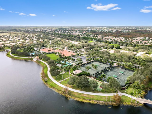 aerial view with a water view