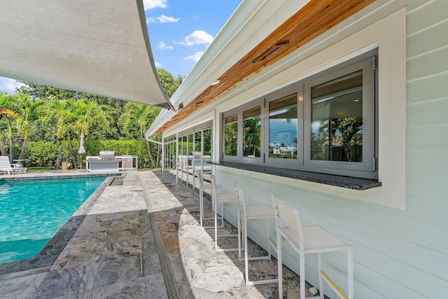 view of swimming pool featuring a patio