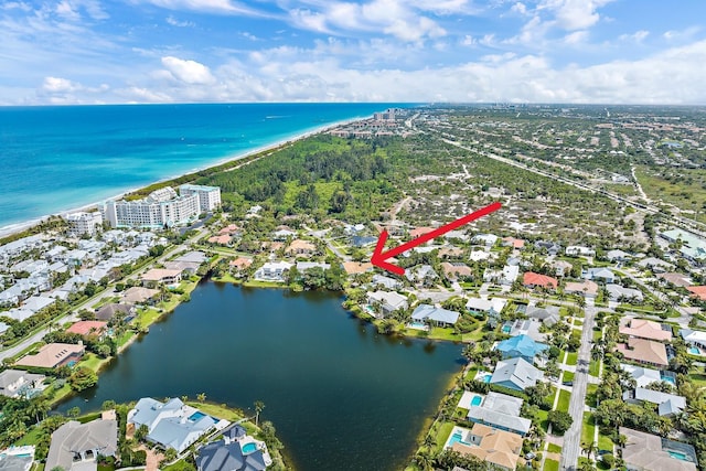 aerial view with a water view