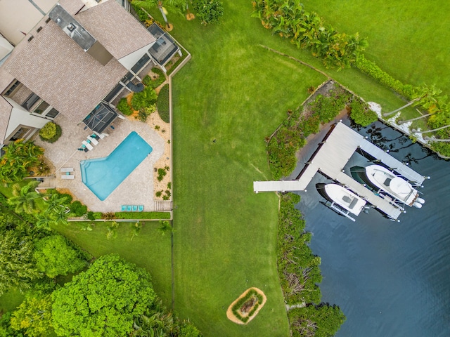 bird's eye view featuring a water view