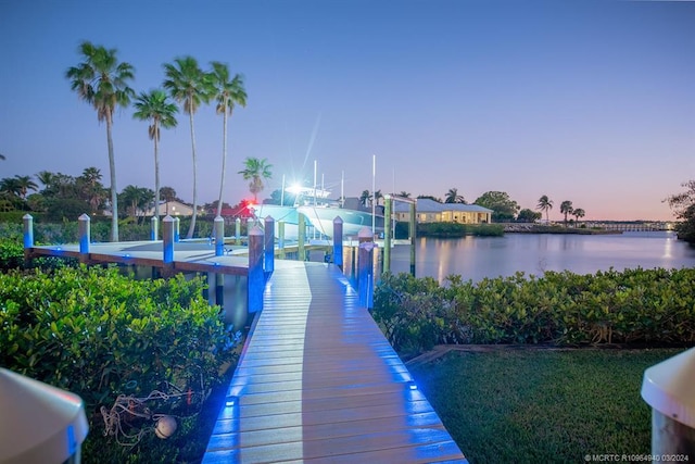 view of dock with a water view