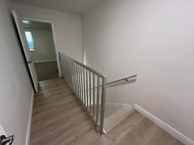 stairway featuring wood-type flooring