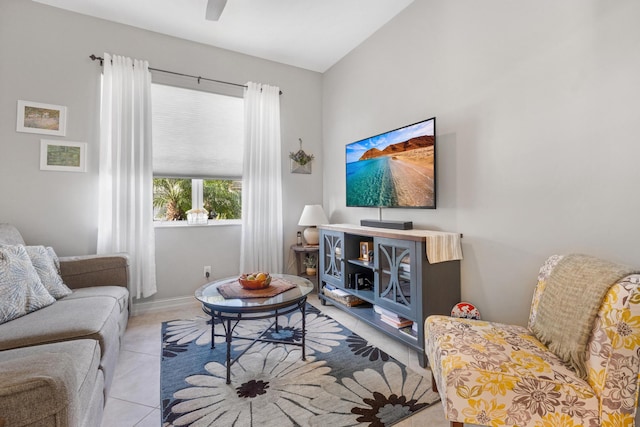 living room with light tile patterned floors