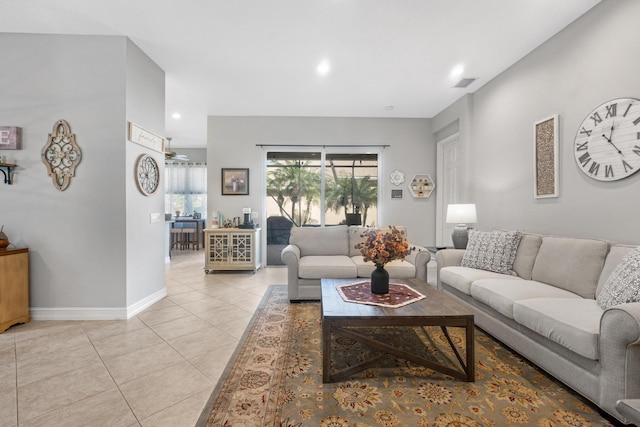 living room featuring light tile patterned floors