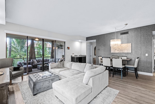 living room with hardwood / wood-style flooring